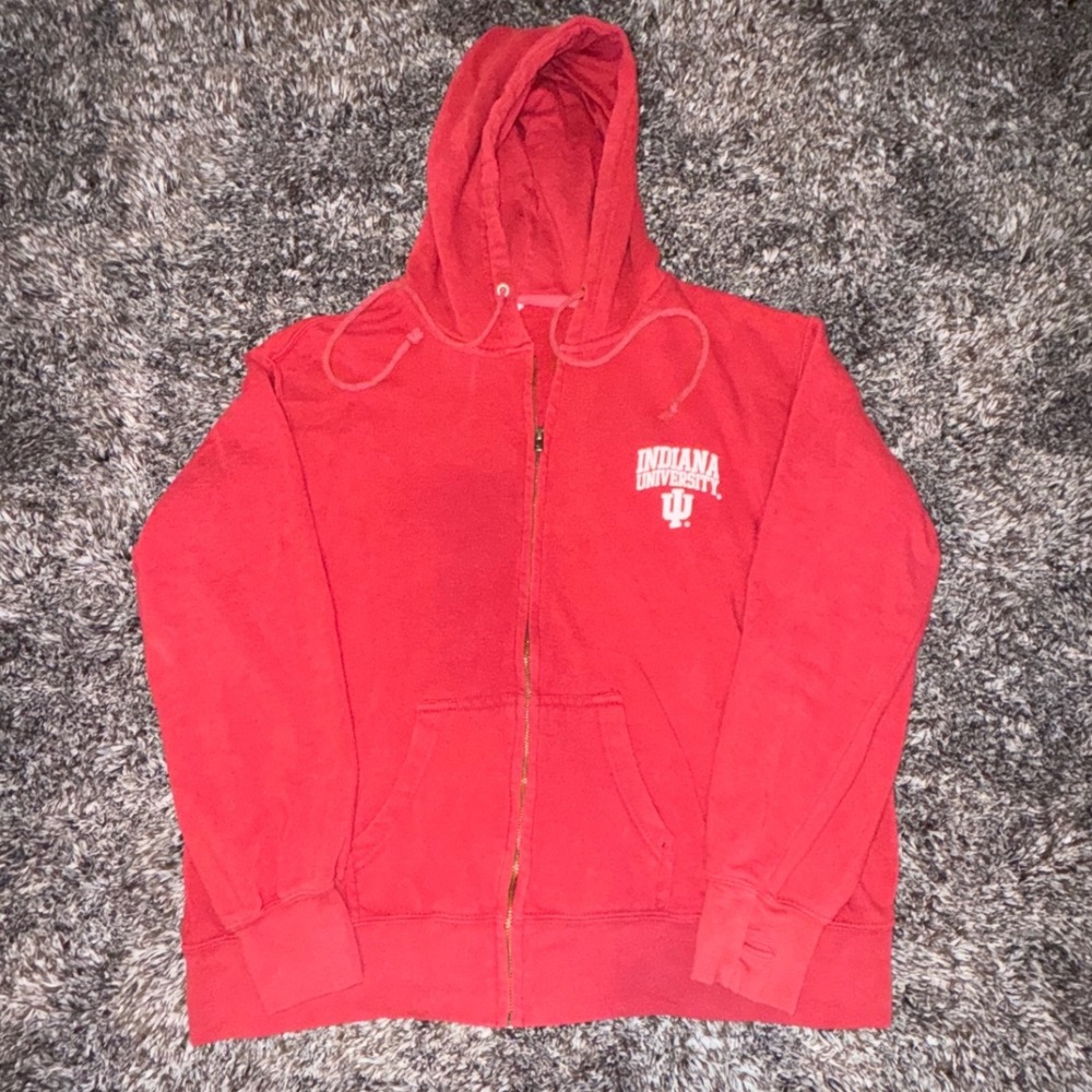 Indiana University Hoosiers Full Zip Hoodie Sweatshirt Red IU College
